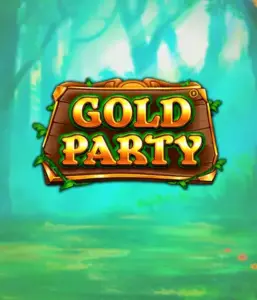 Скриншот слота Gold Party от Pragmatic Play, демонстрирующий радостный и красочный мир ирландской тематики с денежными символами, веселыми лепреконами и радугой. В центре кадра виден игровой экран с 5 барабанами и 3 рядами, окруженный зелеными полями и золотыми горшками, формирующими атмосферу праздника и волшебства.